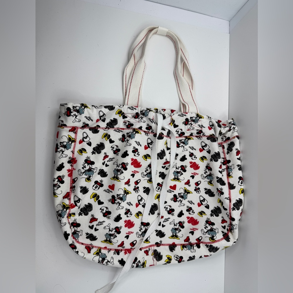 Disney Cotton Drawstring Bag Minnie Mouse Pattern Shoulder Satchel